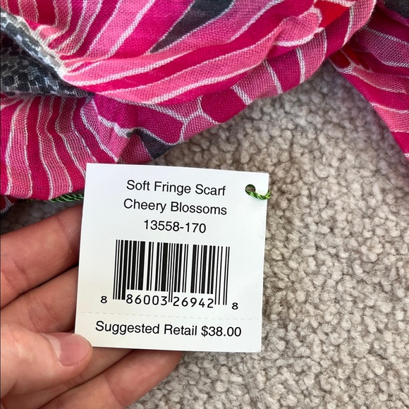 Vera Bradley Pink and Gray Striped Scarf - Picture 3 of 6